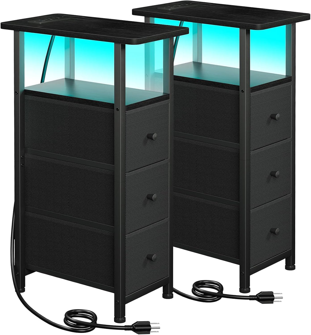 LOAKEKEL Narrow End Tables Living Room Set of 2 with Charging Station