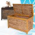 Click365 Wilson Wicker Storage Trunk with Lid, 30 Inch Handwoven Water Hyacinth Storage Chest with Acacia Wood Frame, Farmhouse Blanket Basket for Living Room, Bedroom or Entryway, Natural Brown