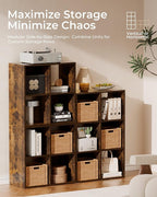 GTPLAYER 4-Cube Storage Organizer, Fits 11" Bins, Vertical or Horizontal Use, Opening Bookshelf, Partial Back Panels, Stackable Design Bookcase, for Desk, Vanity, Entryway, Rustic Brown