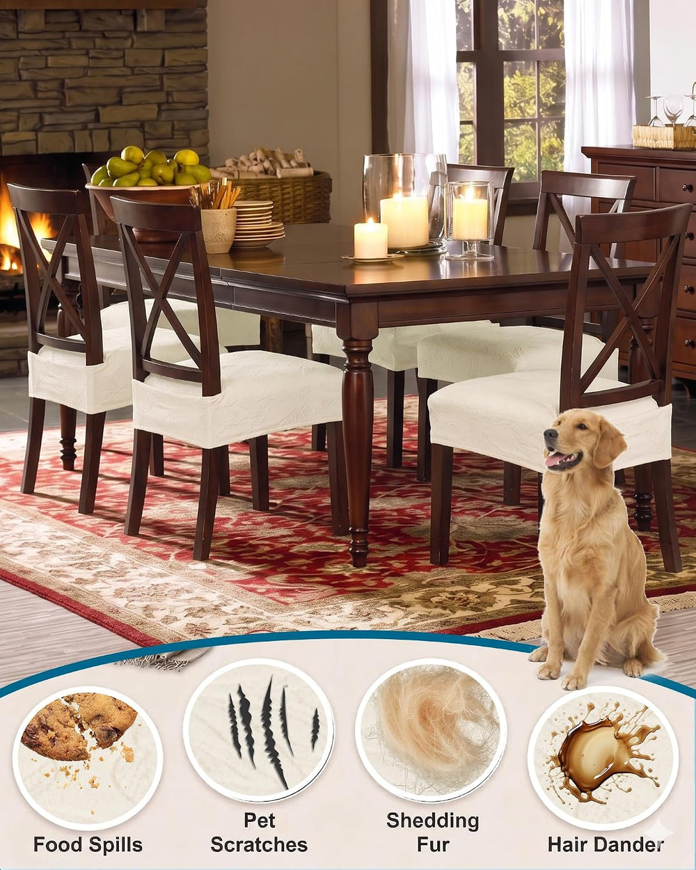 CRFATOP Waterproof Dining Chair Seat Cover Set of 4 Stretch Slipcover,L,24