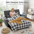 54'' Sleeper Sofa Bed, Convertible Pull Out Couch Futon for for Living Room,Apartment (Darkgrey, Loveseat) Side Pockets, Velvet Fabric, Adjustable Backrest, Pull-Out Bed, Easy Assembly