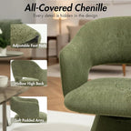 360° Swivel Dining Chair with Arms, Chenille Upholstered Barrel Accent Kitchen Chairs with Hollow High Back for Dining Room, Vanity Chair for Bedroom, Moss Green, 1PC