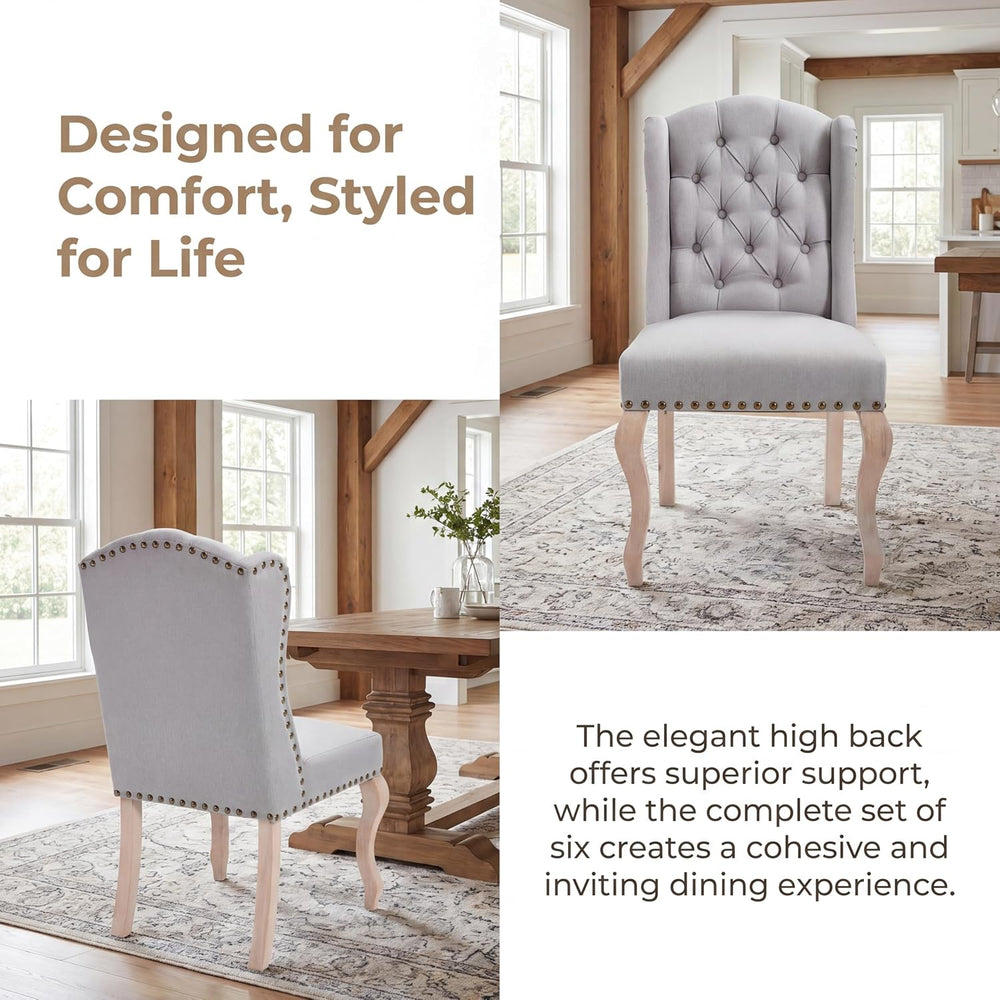 Parsons Dining Chairs Set of 2, Farmhouse High Back Chairs | Tufted Linen Uph...