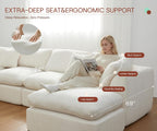 GRUSIGN 110'' Oversized Boneless Cloud Couch for Living Room, Modern Big Sectional Compressed L Shape Couch with Ottoman, Comfy Chenille Deep Seat Memory Foam Spineless 4 Seater Sofa, Beige