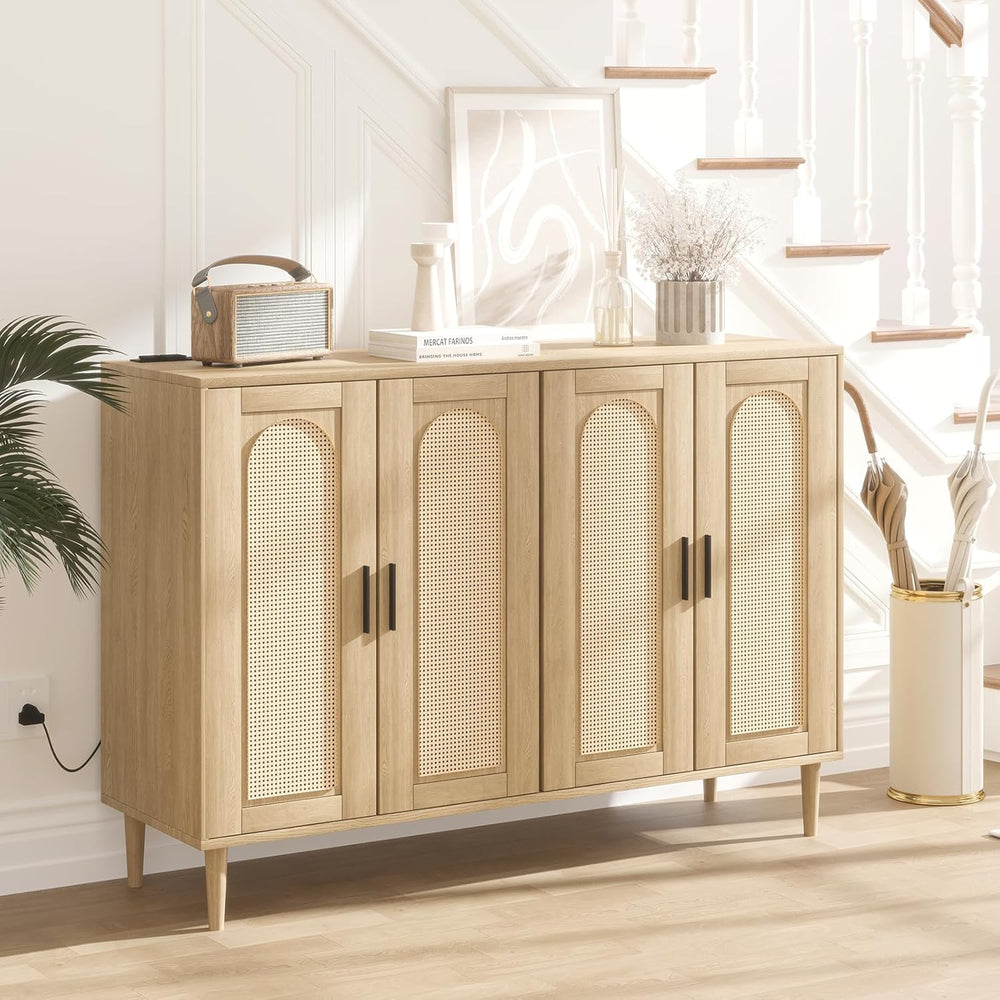 Patikuin Rattan Sideboard Buffet Cabinet, Boho Accent Storage Cabinet, 4 Door...