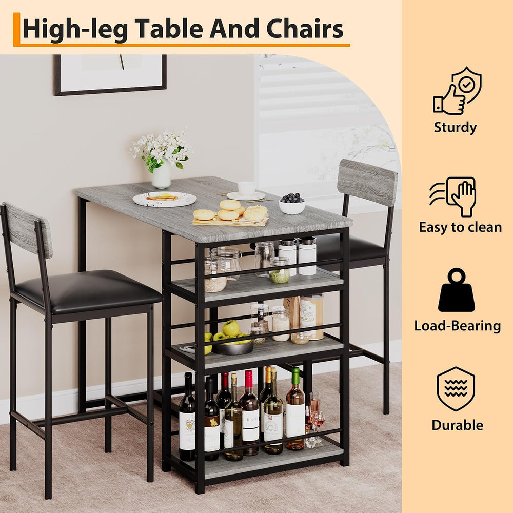 3-Piece Small Bar Table and Chairs Set for 2,Small Dining Table with 2 PU Cus...