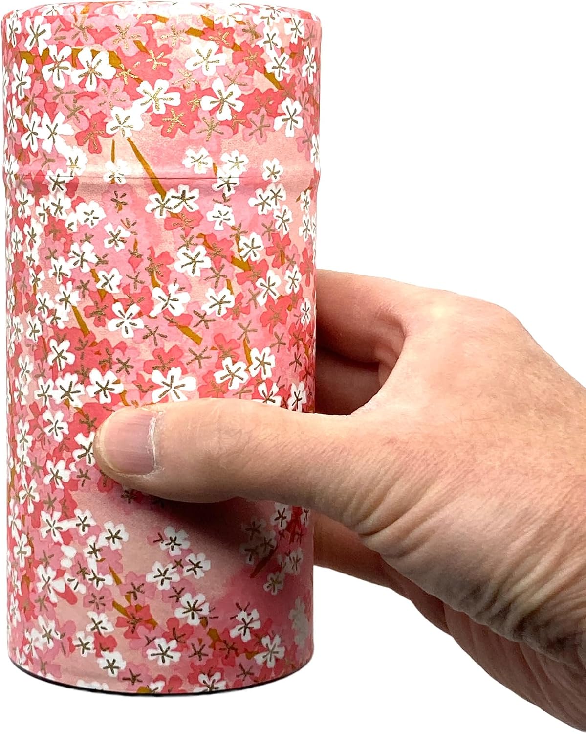 野口熊太郎茶園 Japanese Tea Canister Tin Sakura cherry blossoms/Double Lid/Japanese YUZEN Washi Paper Pasted /200g Tea Capacity/Loose Leaf Tea Storage/Storage Container with Lid