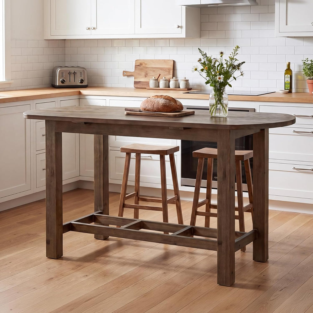 63" Solid Wood Kitchen Island, Island Table with Oval Tabletop | Farmhou...