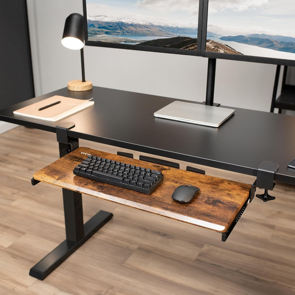 VIVO Large Clamp-on Computer Keyboard and Mouse Under Desk Slider Tray, 27 x 11 inch Pull Out Platform Drawer, Rustic Vintage Brown, MOUNT-KB05N