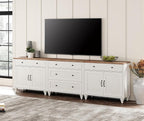 WAMPAT Farmhouse TV Stand for 100 Inch TV, 3-in-1 TV Console Table with 5 Drawers and 4 Doors, Entertainment Center for 75/80/85/90 Inch TV, Kitchen Sideboard Buffet Cabinet for Dining Room, White
