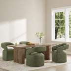 Upholstered Dining Chairs with Casters, Modern Barrel Side Armchair with Rollers for Dining Room, Bedroom, Kitchen, Reading Room, Green, Set of 2
