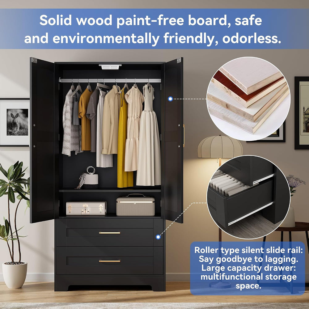 Wooden Armoire Wardrobe Closet, Bedroom Armoires with Door and Drawers, Frees...