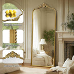G-LEAF Vintage Baroque Full Length Floor Mirror 75"X30", Victorian Antique Mirror with Brush Gold Ornate Metal Frame for Fireplace Entryway Living Room Hallway Bathroom