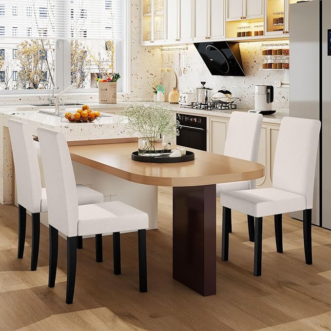 COSTWAY Fabric Armless Dining Chairs Set of 2, Upholstered Kitchen Side Chair...