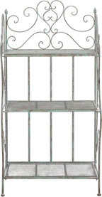 SAFAVIEH Outdoor Collection Torus Victorian Antique Dark Green Wrought Iron 3-Tier Shelf
