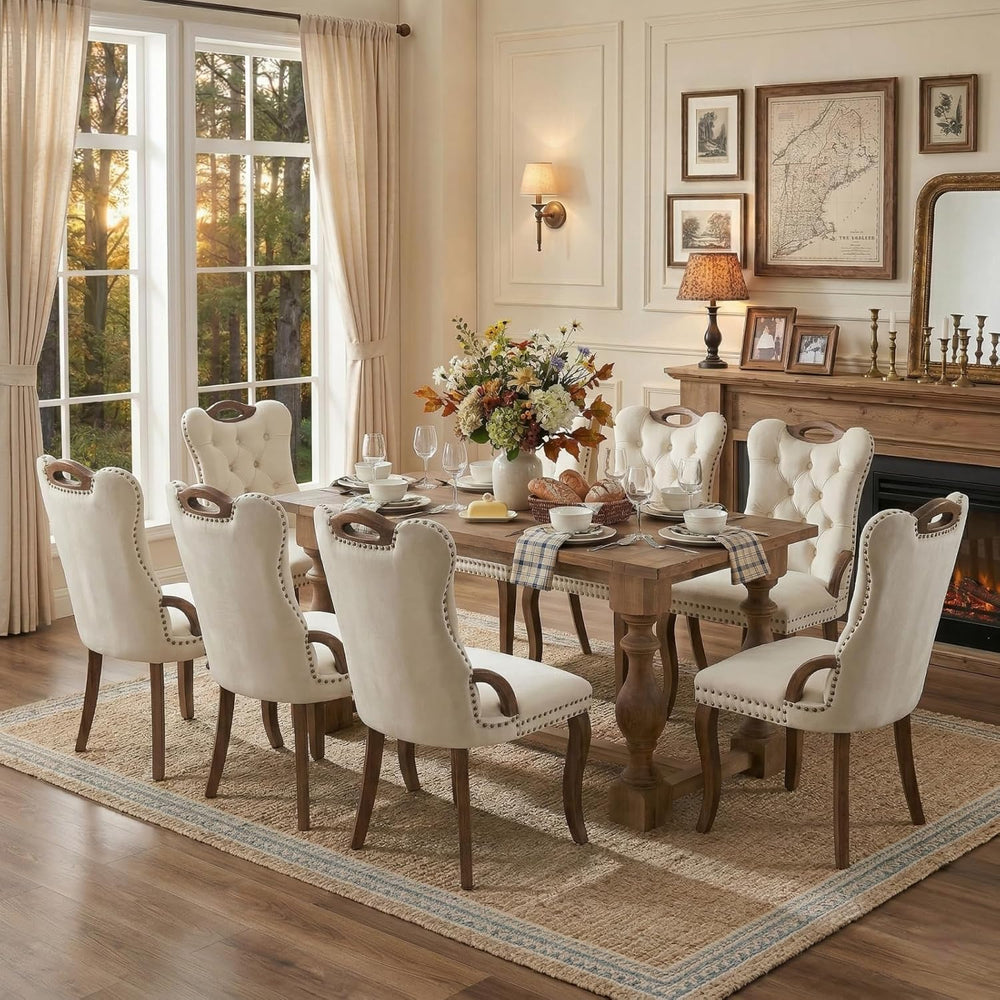 Dining Chairs Set of 8, Velvet Upholstered Kitchen Chairs with Vintage Copper...