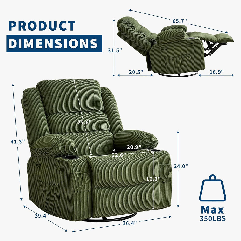 Garvee Rocking Recliner Chair for Adults Wide 360° Swivel Rocker Recliner