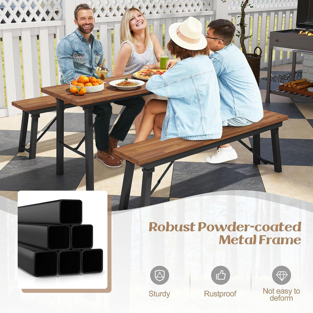 Tangkula Outdoor Dining Table With Benches for 4-6 Persons, No Assembly Folda...
