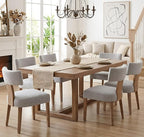 Mid Century Modern Dining Chairs Set of 2, Upholstered Wooden Dining Room Chairs, Farmhouse Kitchen Chairs, Accent Armless Side Chairs with Curved Back for Living Room, Grey Linen, 2PCS