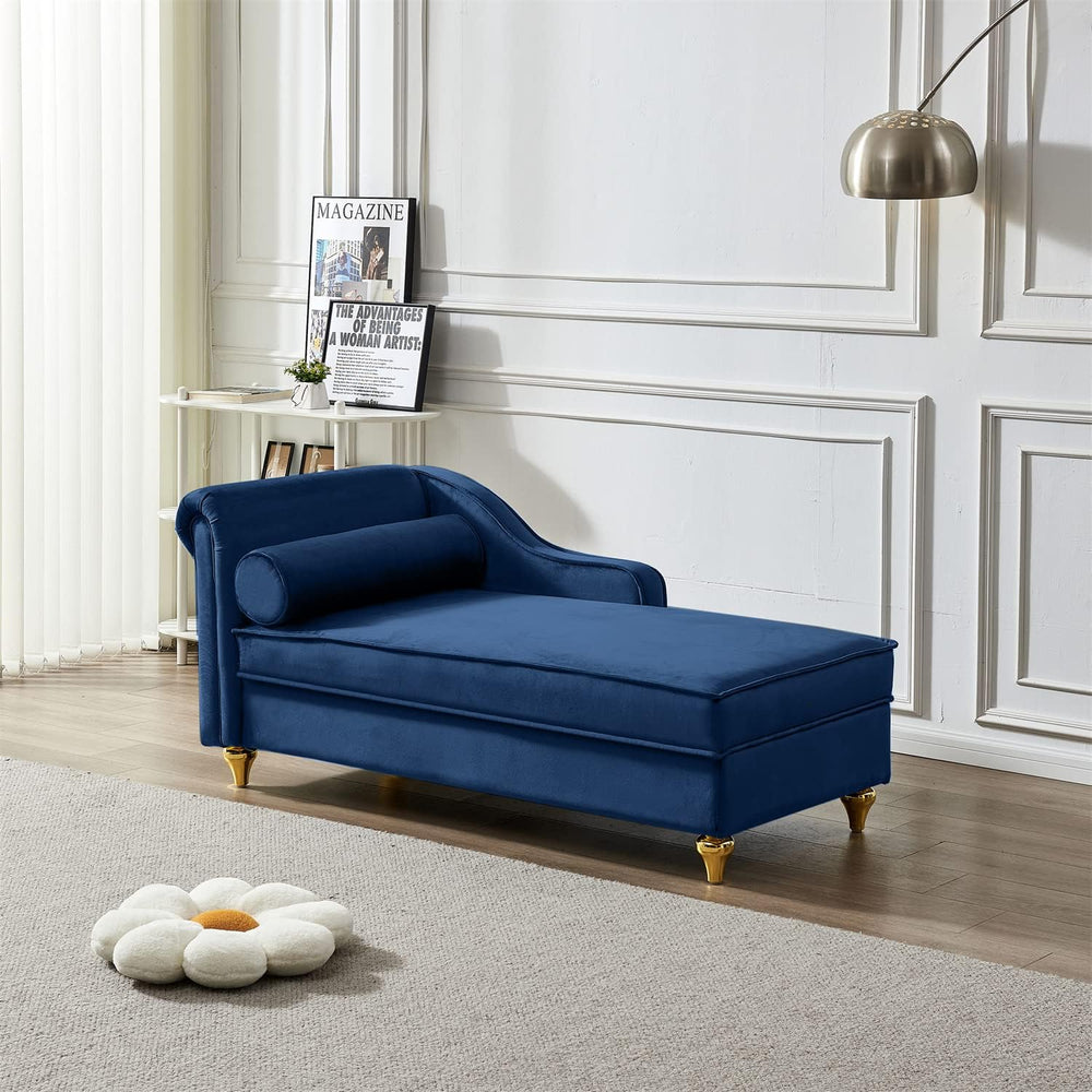 Polibi 60.6" Velvet Chaise Lounge Chair with Hidden Storage Space, Golde...