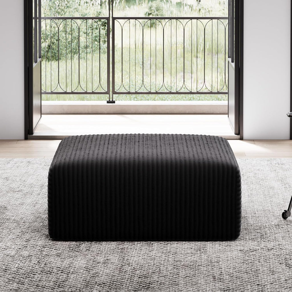 Avenco 35.4” Modular Ottoman, Corduroy Fabric, Zero Assembly Multifunctional Footrest or Extra Seat for Sectional Sofa, Black