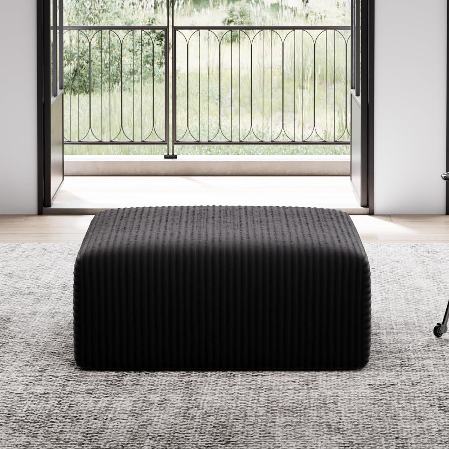 Avenco 35.4” Modular Ottoman, Corduroy Fabric, Zero Assembly Multifunctional Footrest or Extra Seat for Sectional Sofa, Black