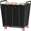 Hoctieon Large Laundry Cart with Wheels, 400L Heavy Duty Laundry Basket Organizer, Rolling Hamper Sorter for Clothes Storage, Industrial Dirty Clothes Hamper for Home & Hotel, Black