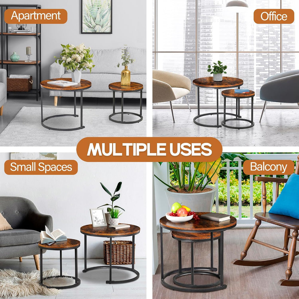 ZENY Nesting Coffee Table Set of 2, 23.6inch Round Coffee Table Wood Grain To...