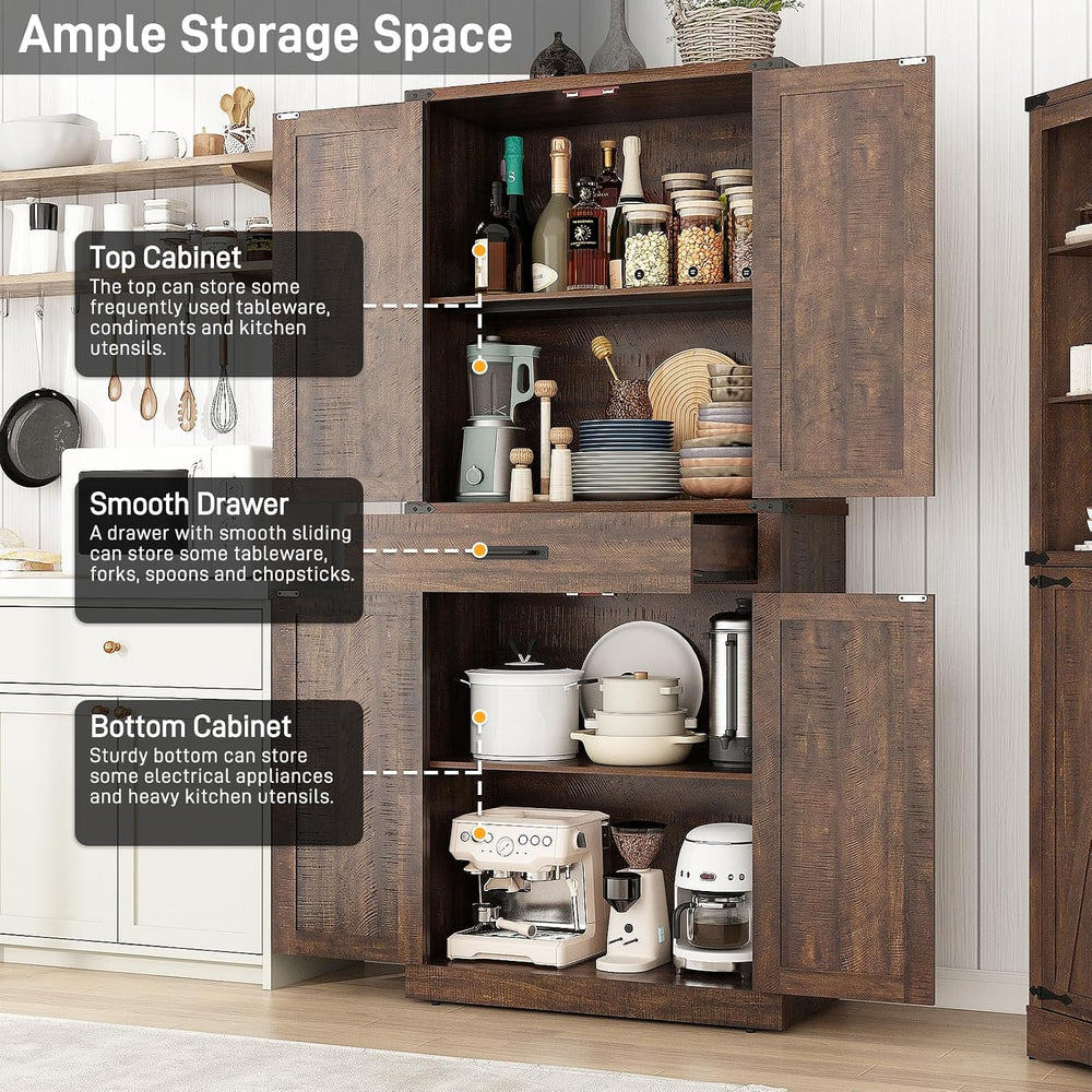 Hlivelood 72" Tall Farmhouse Kitchen Pantry Cabinet with Drawer, Rustic ...