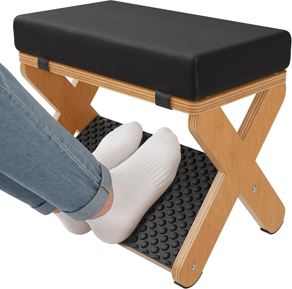 Wood X-Legs Small Ottoman Foot Stool, Sturdy and Anti-Slip Padded Footrest | ...