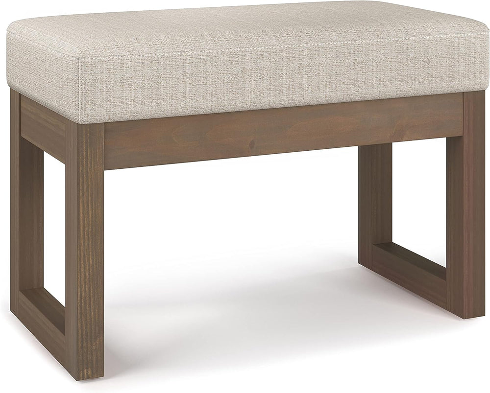 SIMPLIHOME Milltown 27" Wide Tweed Look Fabric Ottoman in Platinum