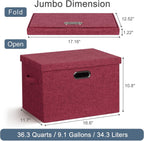 Large 17" 36 Quart Collapsible Stackable Storage Bins with Lids, 3 Packs Bright Red Linen Fabric Closet Boxes with Lids, Storage Cube Baskets Container Organizers for Office (17x12x11)