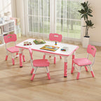 INFANS Kids Table and Chiar Set, Height Adjustable Toddler Desk and 4 Chairs with Graffiti Desktop Non-Slip Legs, Large 47" L x 23.5" W Multi-Activity Art Table for Daycare Classroom Home (Pink)