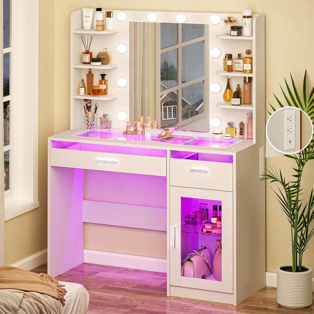 HUAHUU Vanity Desk with Mirror and Lights, Makeup Vanity Desk with Lights 3 C...