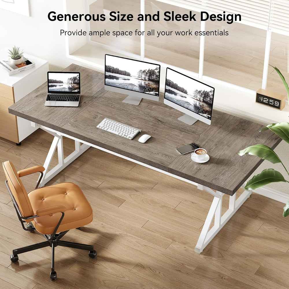 LITTLE TREE 70.8-Inch Large Executive Desk, Modern Computer Office Desk, Wood...
