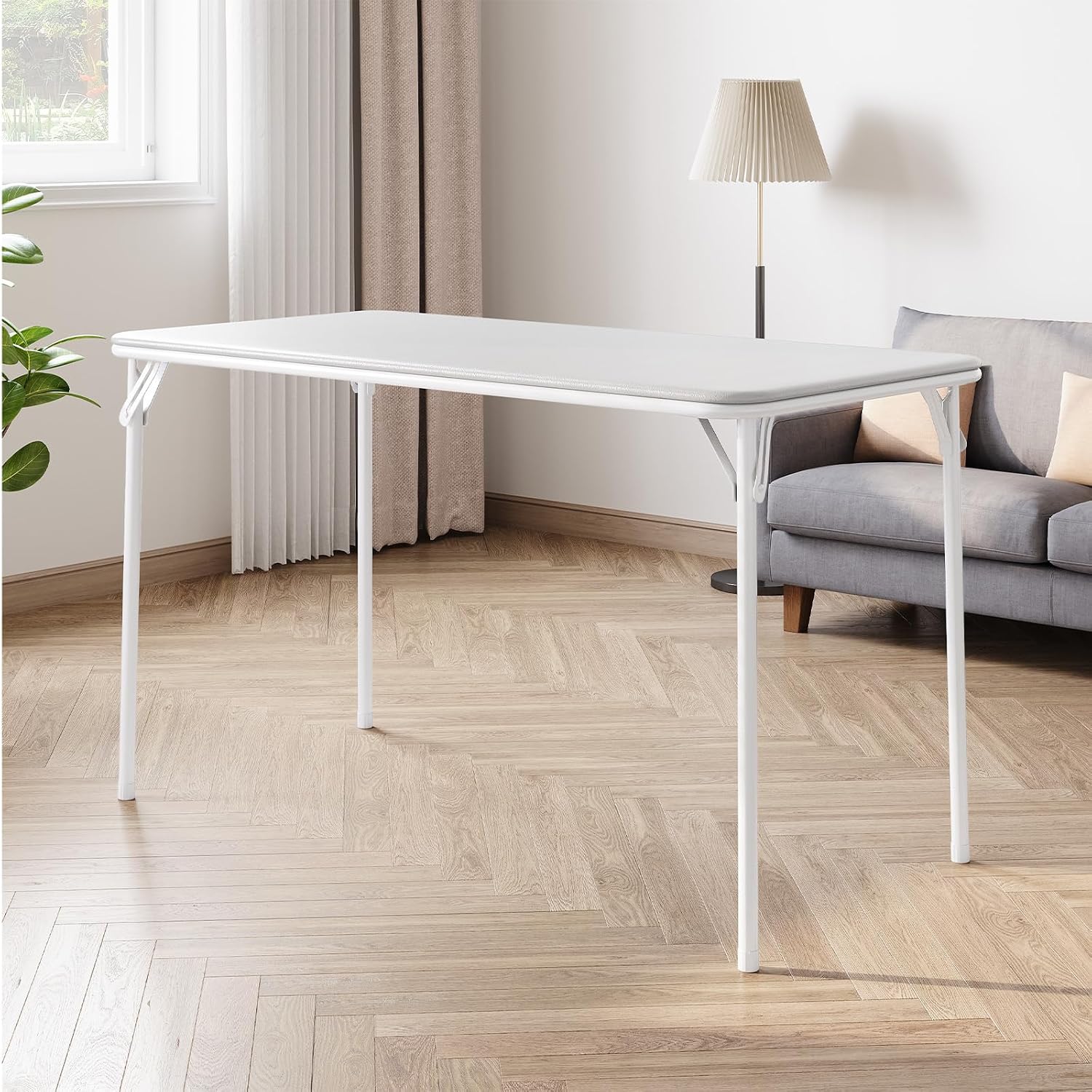 IDEALHOUSE 4 Feet Folding Table, Protable Foldable Card Table, Gray | Metal Legs Support, Upholstered PU Leather Tabletop, Heavy Duty, No Assembly Required, Perfet for Indoor and Outdoor