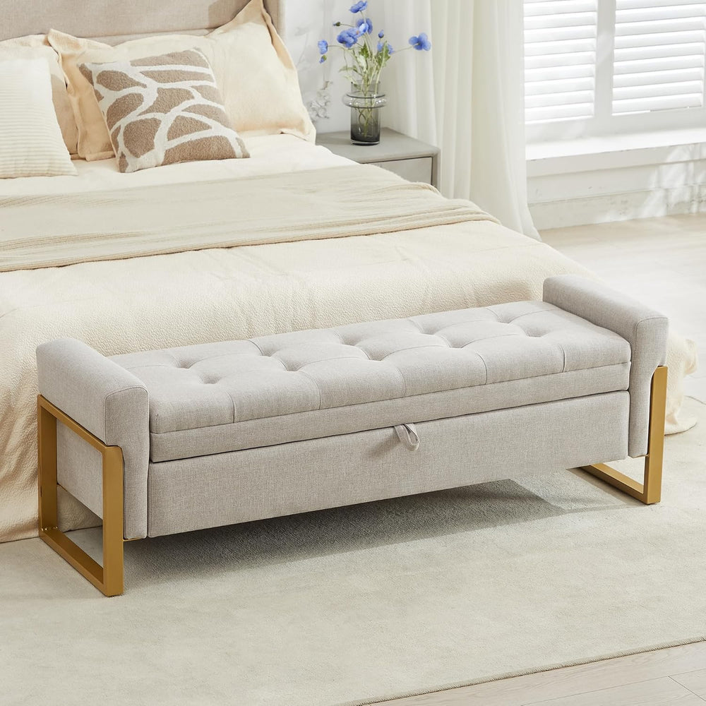 adochr 57" Storage Ottoman Bench, Upholstered End of Bed Bench, Beige | ...