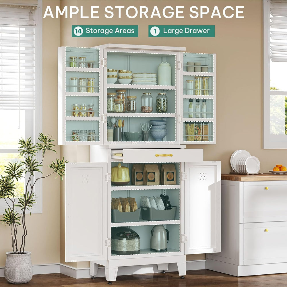 YITAHOME 71" Metal Kitchen Pantry Cabinet with 4 Door & 4 Adjustable...