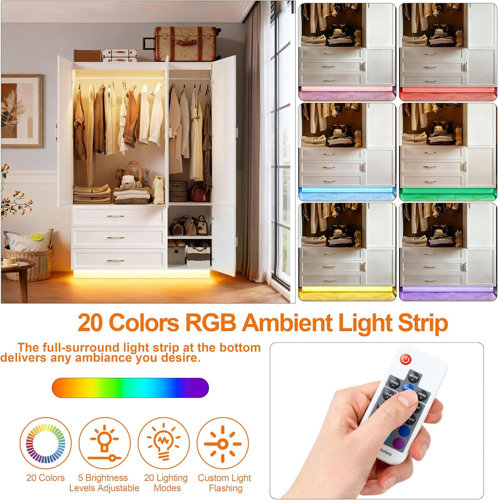 72" Wooden Armoire Wardrobe Closet with 3 Door White Bedroom Armoire wit...