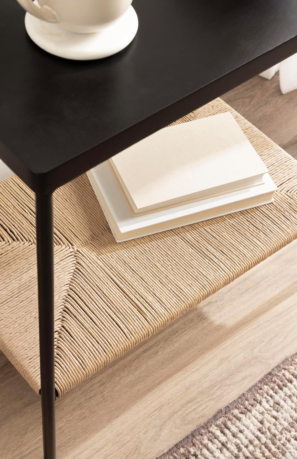 Kate and Laurel Mandell Modern Rectangle Mango Wood and Woven Cord Side Table...