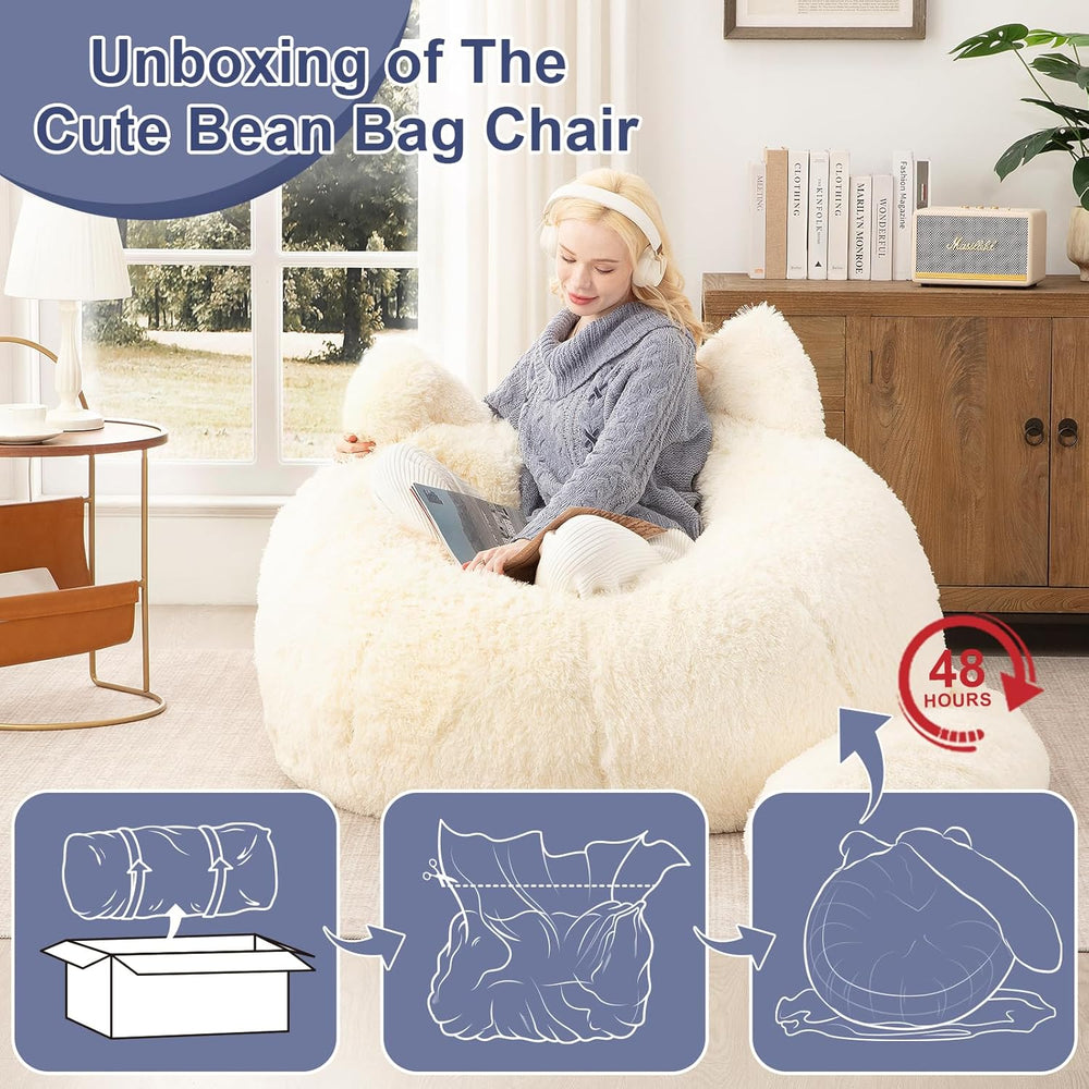 Achicsofar Bean Bag Chair for Adults Teens Giant Faux Fur Bean Bag Chairs wit...