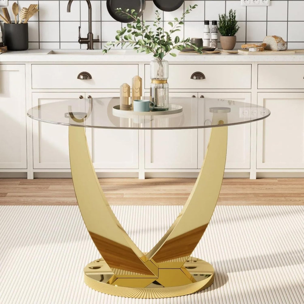 38.9" Round Glass Dining Table for 2-4, Modern Dining Room Table with Te...