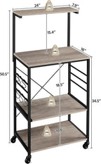 Yaheetech 4-Tier Rolling Bakers Rack,Microwave Stand Kitchen Cart,Gray | Kitchen Bakers Rack on Wheels with 6 S-Side Hooks and Adjustable Feet, Utility Storage Shelf