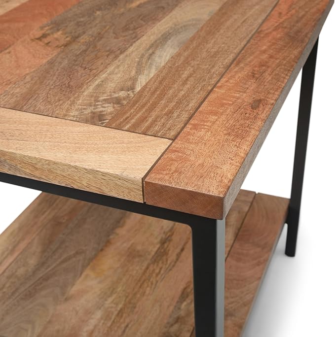 SIMPLIHOME Skyler SOLID MANGO WOOD and Metal 22 inch Wide Square Industrial E...