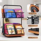 Rotation 2 Tier Tea Bag Organizer, Iron Art Tea Organizers, Acacia Wood Stand Teabag Holder with Handle Easy to Move and 8 Basket Tea Caddy for Tea Bags Organizer for Pantry, Kitchen, Gift Giving