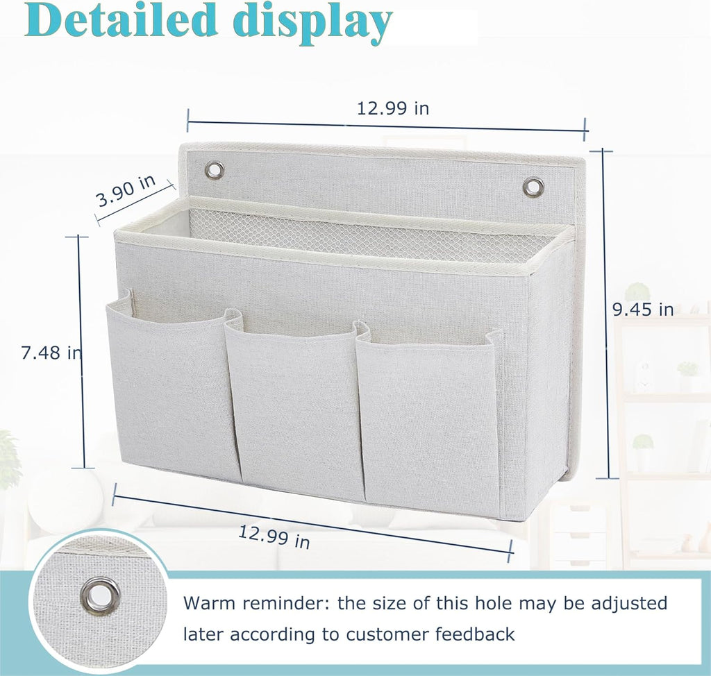 2-Pack Wall Hanging Organizer Bag/Hanging Baskets with Large Mesh Compartment & 3 Pockets，Over the Door Organizer Space Saving Storage for Bedroom,RV Camper, Closet (White-2 Pack)