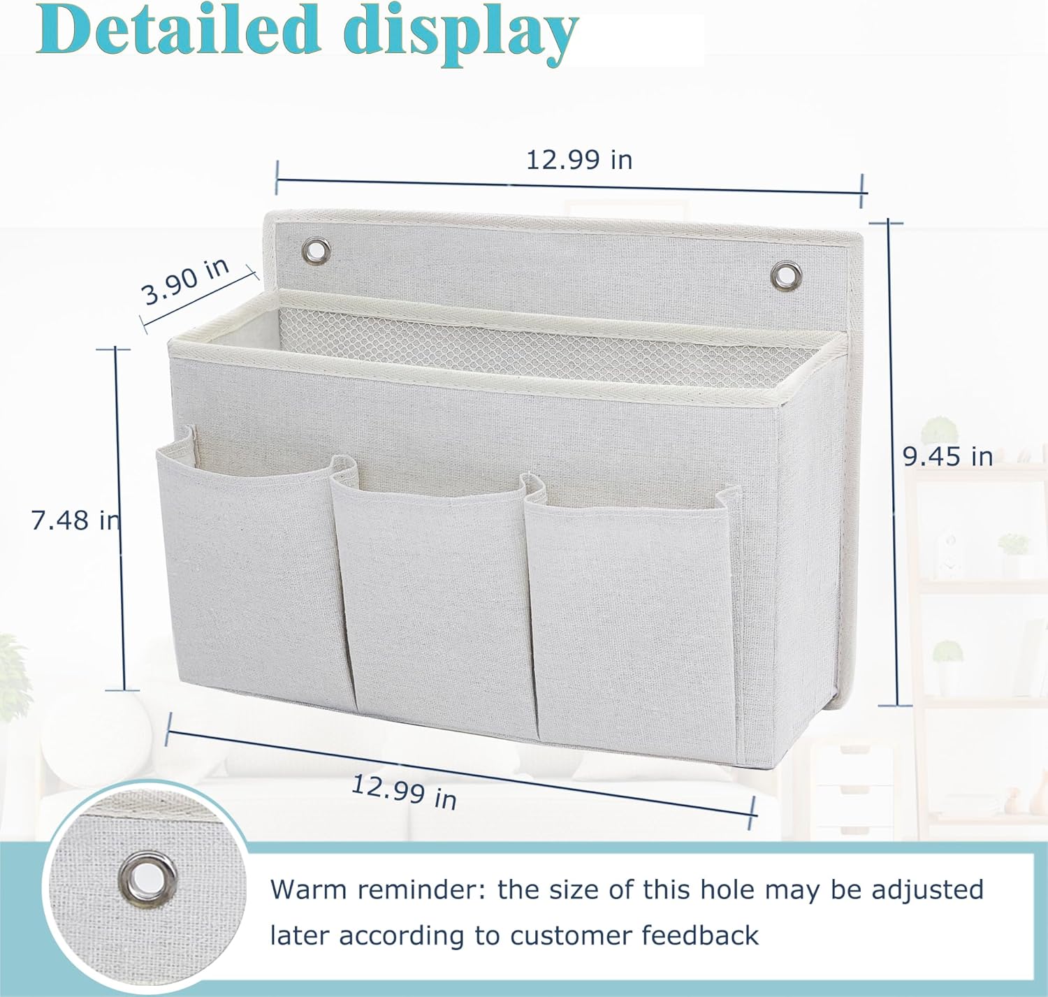 2-Pack Wall Hanging Organizer Bag/Hanging Baskets with Large Mesh Compartment & 3 Pockets，Over the Door Organizer Space Saving Storage for Bedroom,RV Camper, Closet (White-2 Pack)