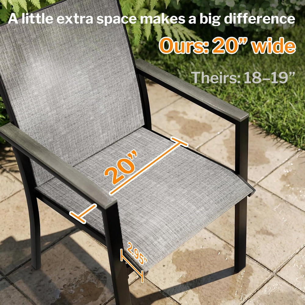MEOOEM Highback Outdoor Chairs Set of 2, Comfortable Wide Deep Seat Grey Pati...