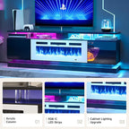 70" Fireplace TV Stand, Modern Entertainment Center for TVs Up to 80”, TV Console with Storage Cabinets, Media Console for Living Room,Black TV Stand and White Fireplace