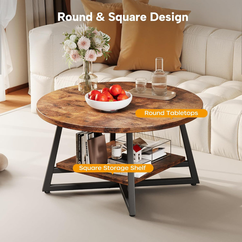 Round Coffee Table, Small Circle Coffee Table with Storage, Modern Wood Round...